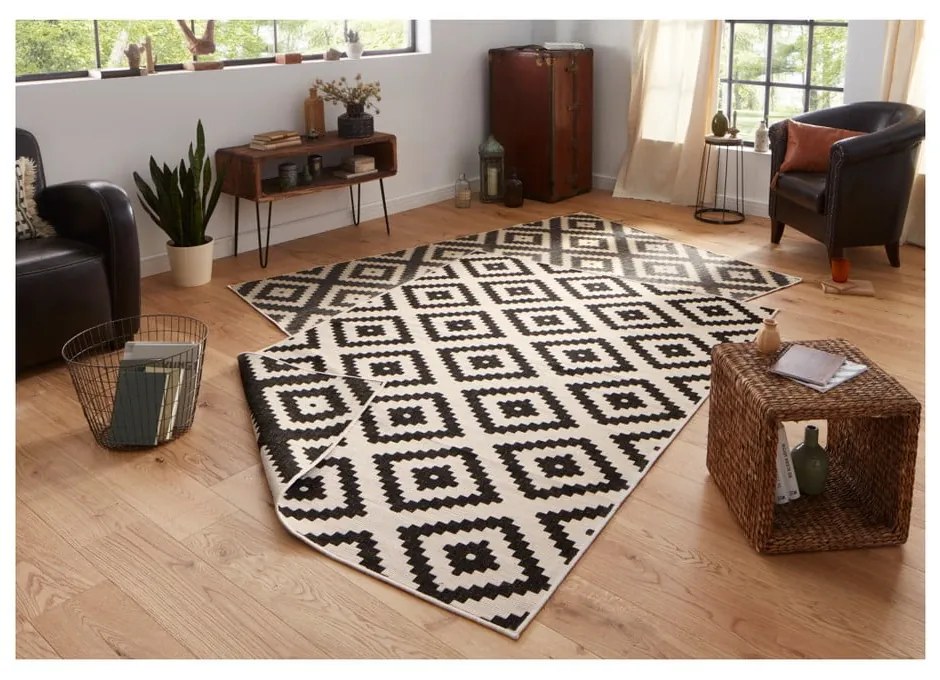 Covor adecvat pentru exterior NORTHRUGS Malta, 80 x 150 cm, negru - crem