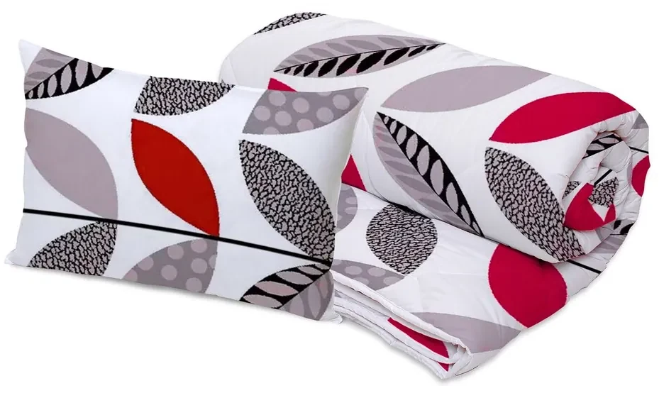 Set Alcam perna microfibra 50x70 cm si pilota matlasata 140x200 cm, red leaves