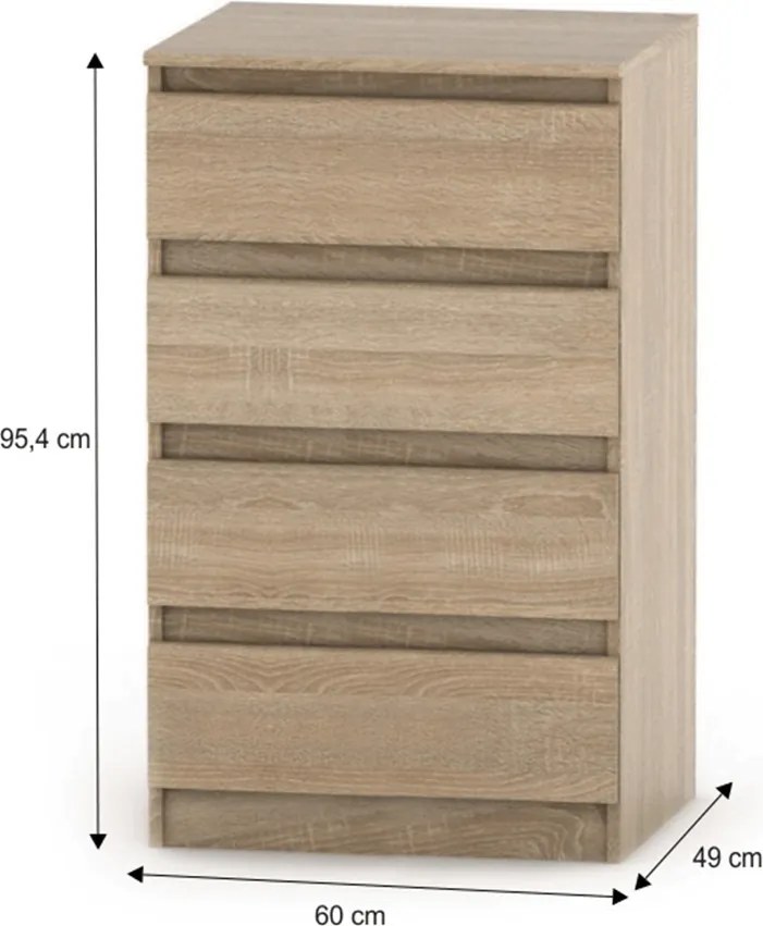 Comodă cu 4 sertare, stejar sonoma, HANY NEW 014