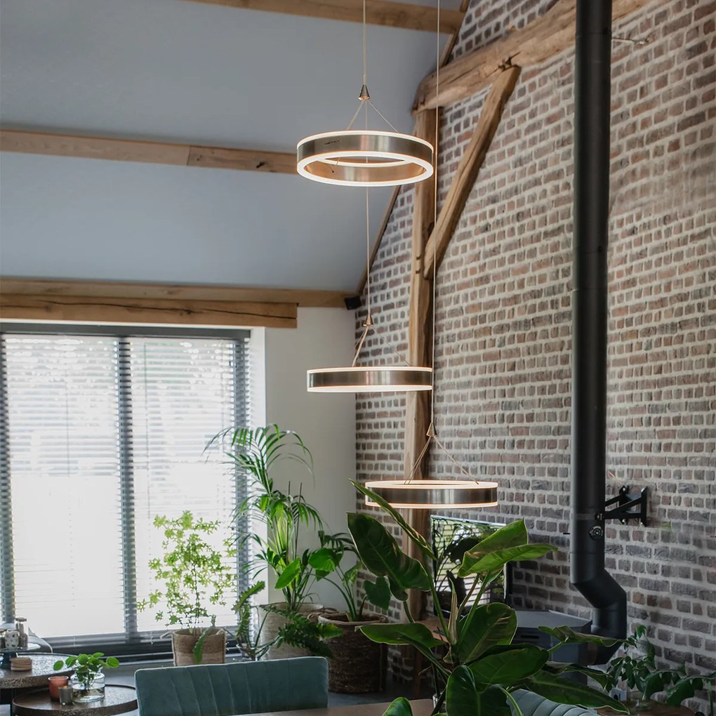 Lampă suspendată din oțel rotundă incluzând LED cu dimmer în 3 trepte cu 3 lumini - Lyani