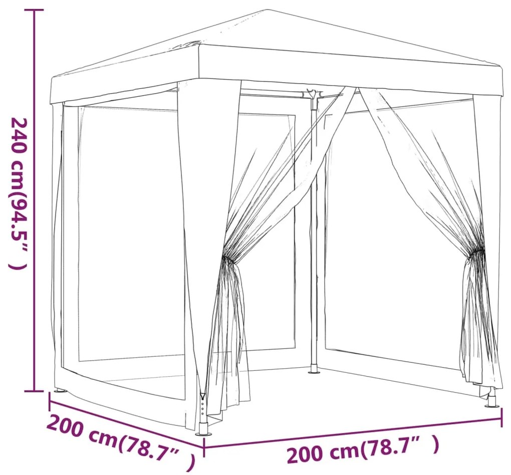 Cort de petrecere cu 4 pereti din plasa, antracit, 2x2 m, HDPE Antracit, 2 x 2 m