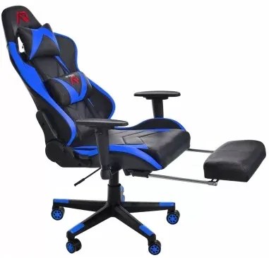 SCAUN DE GAMING,CU SUPORT PENTRU PICIOARE, ALBASTRU NEGRU