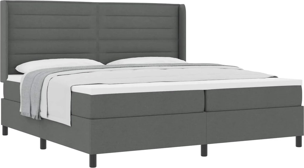 vidaXL Pat cu arcuri cu saltea Gri închis 200 x 200 cm țesătură