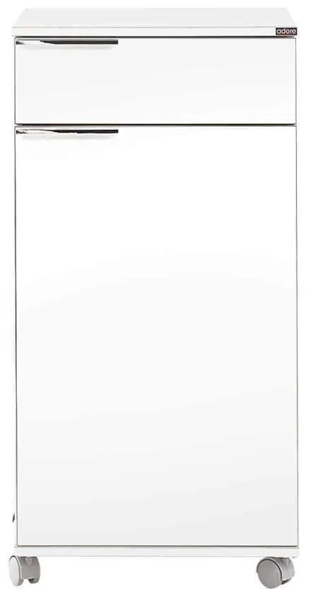 Corp Mobil Adore Diamond, cu usa, sertar si rotile, Alb, 50 x 100 x 40 cm
