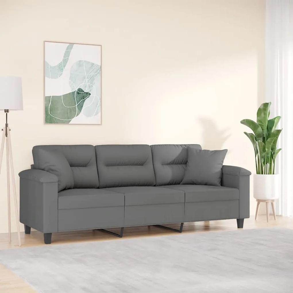 Canapea cu 3 locuri si perne, gri inchis, 180 cm, microfibra
