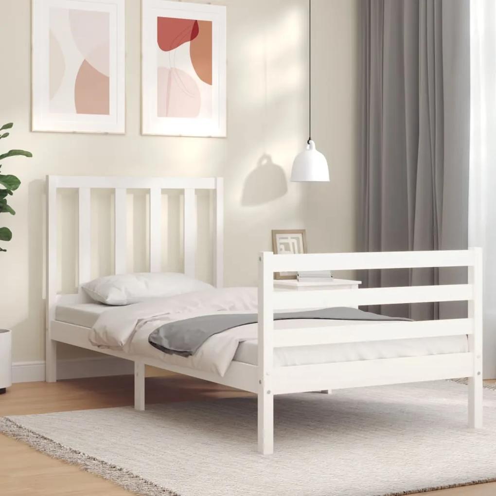3193847 vidaXL Cadru de pat cu tăblie, alb, 100x200 cm, lemn masiv