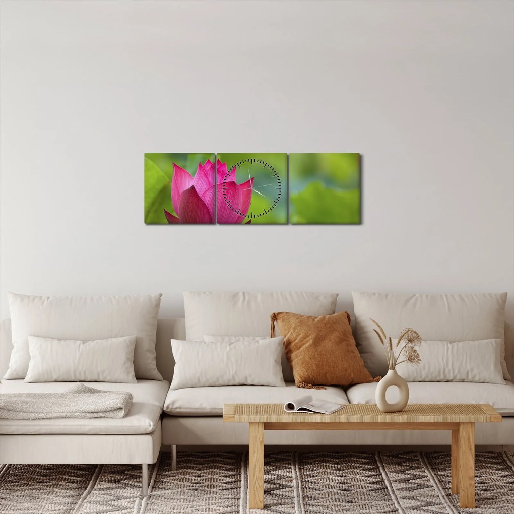 Tablou - floare de apă (cu ceas) (90x30 cm)