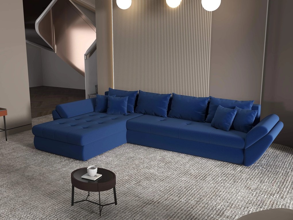 Colțar extensibil dumonde cu ladă de depozitare si sezut confortabil din spuma high-density, Loana XL Royal Albastru 335x185 cm