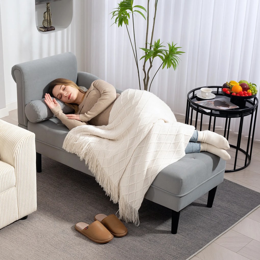 HOMCOM Canapea Chaise Longue cu tapițerie cu efect de catifea, gri | Aosom Romania