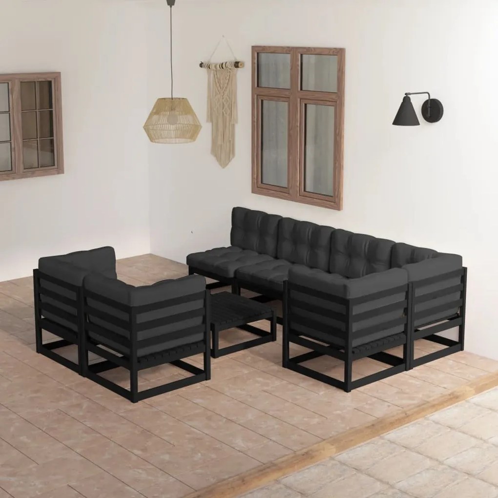 3076703 vidaXL Set mobilier grădină cu perne, 8 piese, lemn masiv pin