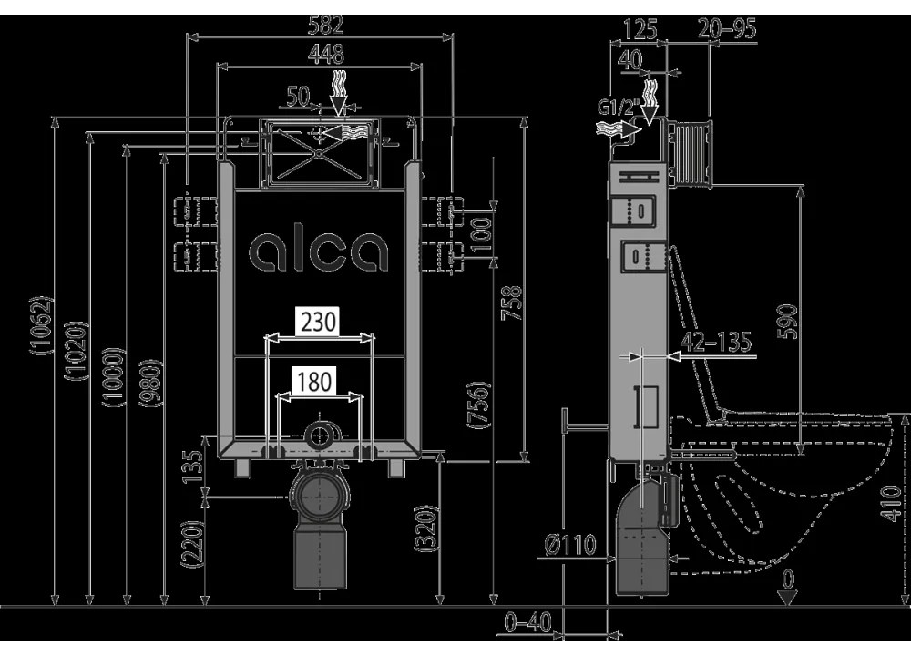 Rezervor pentru wc incastrat cu suport Alcaplast, Renovmodul