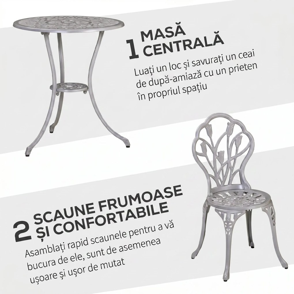 Outsunny Set de Gradina 3 Piese din Aluminiu cu 2 Scaune