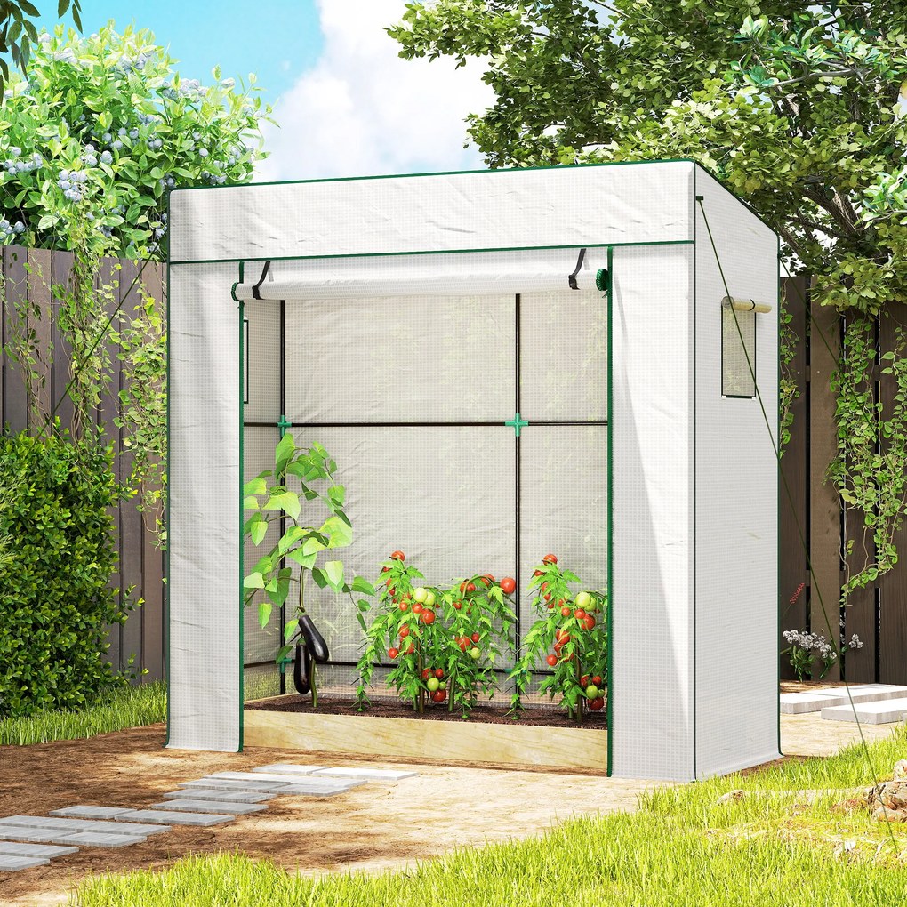 Outsunny Seră de Grădină cu Acoperiș Înclinat, 2 Ferestre și Ușă Rulabilă, Seră pentru Cultivare cu Structură din Oțel, Acoperire Anti-UV din PE, pentru Grădină, Legume, Flori, 196x77x197 cm, Alb | Aosom Romania