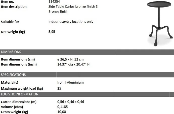 Masuta laterala design elegant LUX Carlos S, bronz 114254 HZ