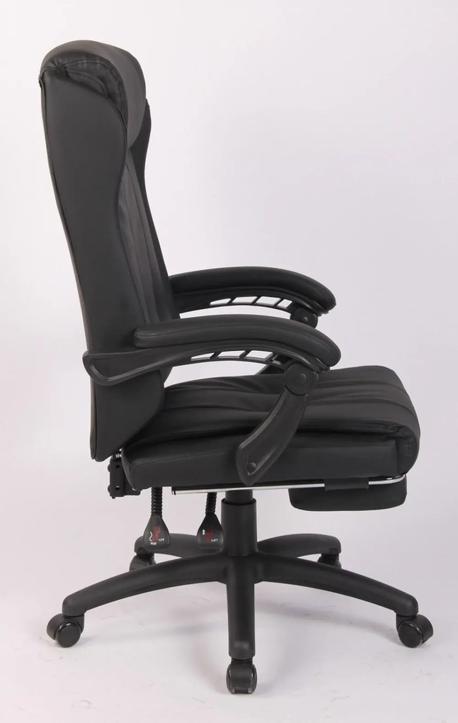Scaun directorial, suport picioare, inaltime reglabila, spatar rabatabil 90-130 grade, piele PU, Negru