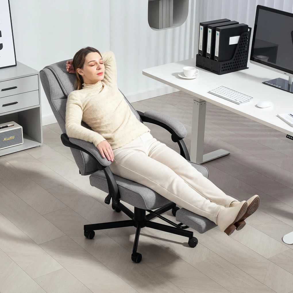 HOMCOM Scaun de birou cu funcție de masaj Scaun șefesc ergonomic cu funcție de relaxare Suport pentru picioare Gri | Aosom Romania