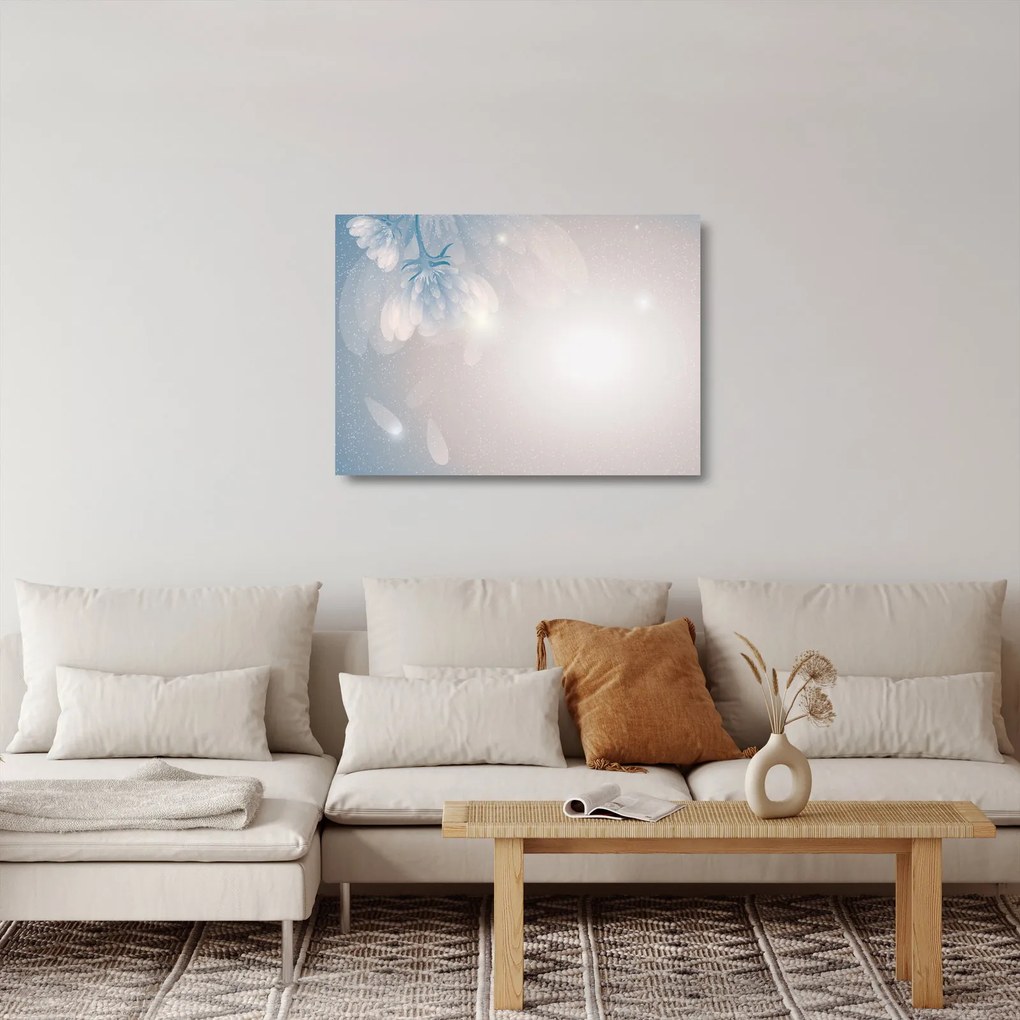 Tablou pe sticlă - Flori înzăpezite (70x50 cm)