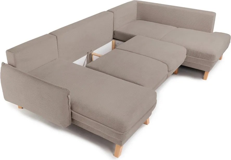 Colțar taupe extensibil/cu spațiu de depozitare cu tapițerie din catifea reiată (cu colț pe partea dreaptă/în formă de "U") Tori – Bonami Selection