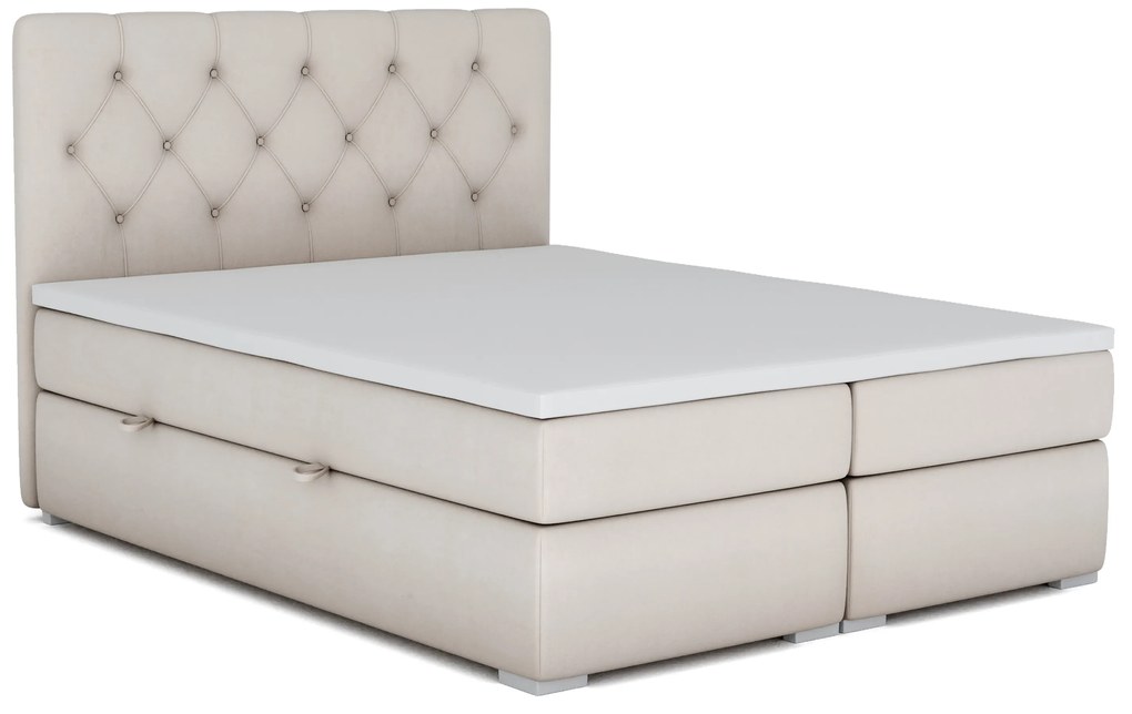 Pat matrimonial Boxspring 140 cm Ronda (crem) (cu sp. depozitare). 1020371