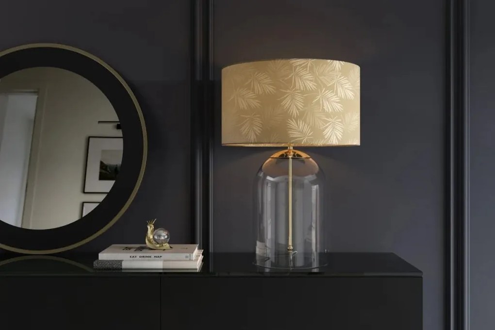 Veioza, Lampa de masa, Sticla, Abajur Auriu, CLASSICO 55cm