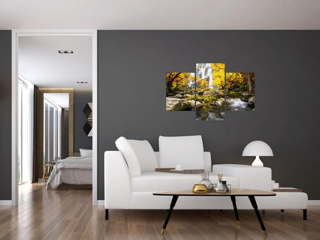 Tablou - Cascade în peisaj de toamnă, galben (90x60 cm)