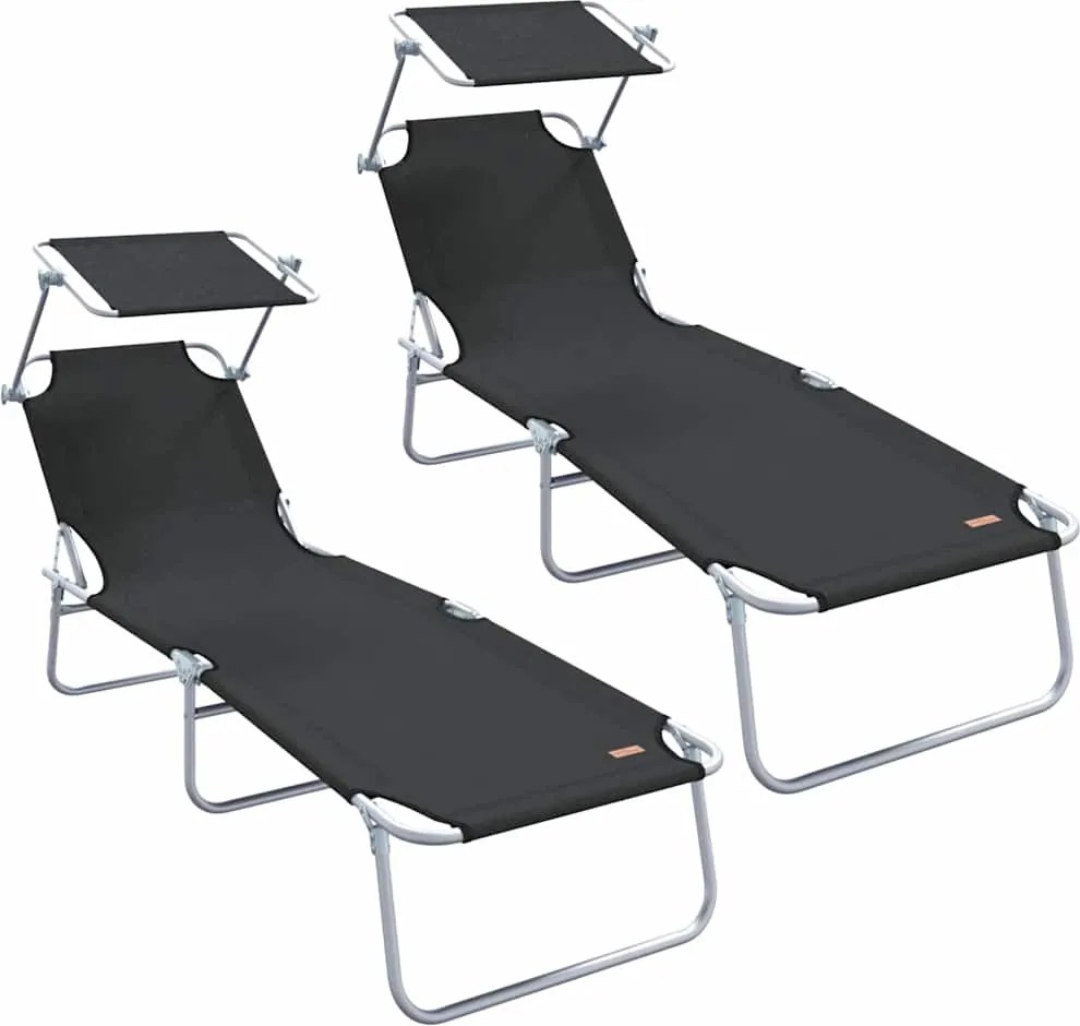 vidaXL Șezlong 2 pcs Negru 58 x 188 x 77cm Poliester