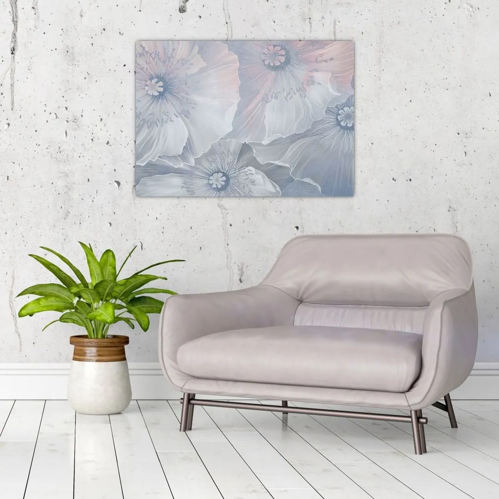 Tablou pe sticlă - Flori albastre pe perete (70x50 cm)