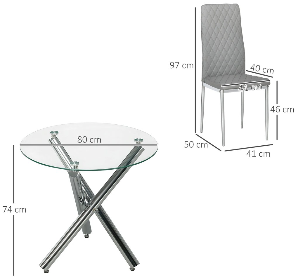 HOMCOM Set Mobilier Modern pentru Sufragerie, Masă Rotundă din Sticlă și 4 Scaune Elegante, Design Contemporan | Aosom Romania