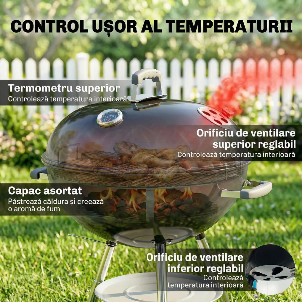 Outsunny Grătar rotund tip kettle | Aosom Romania