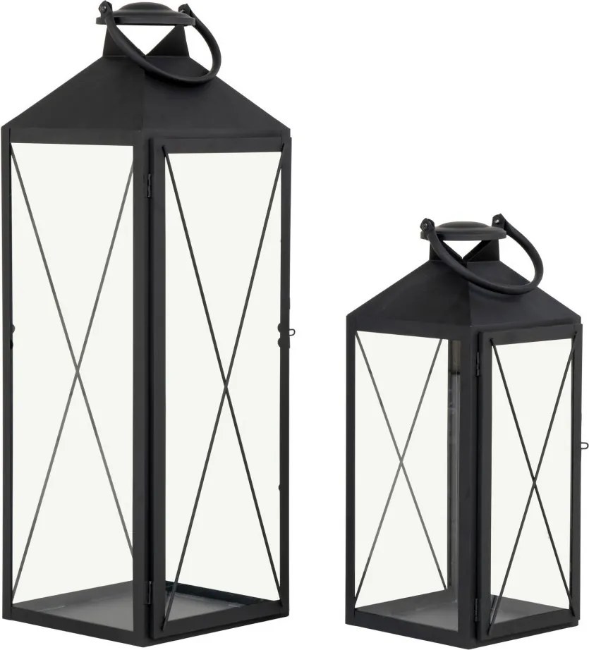Lanterne decorative Casa, oțel/vidră, negru, set de 2