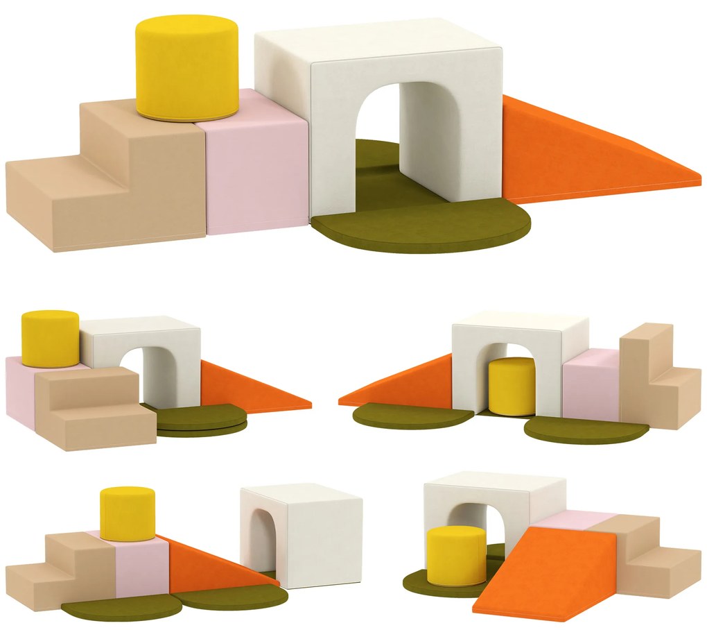 AIYAPLAY Set 8 Construcții Moi pentru Copii 0-3 Ani de Interior, din Catifea și Spumă PU Portocaliu | Aosom Romania