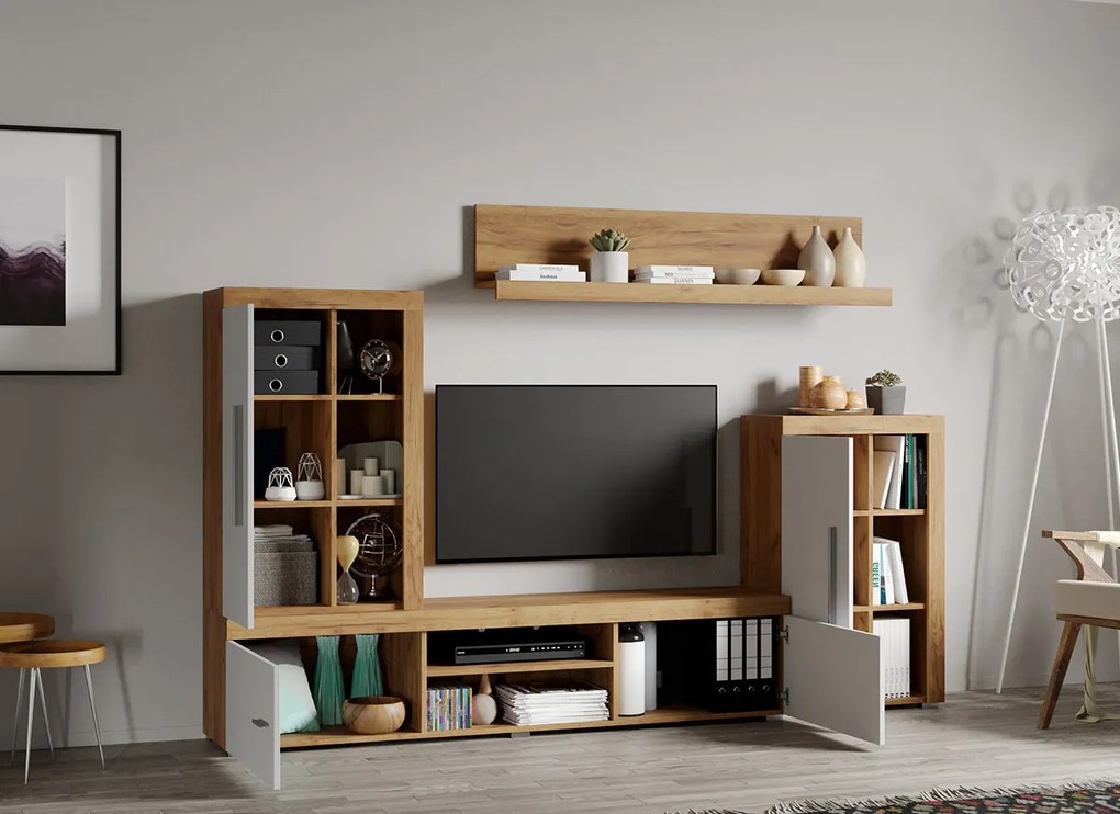 Set Mobila Living Golden Oak Alb / Stejar Auriu C04