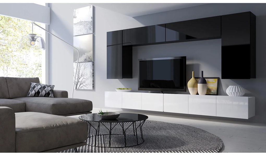 Mobilier living Calabria C13 (Negru + Alb) (fără iluminat). 1051644