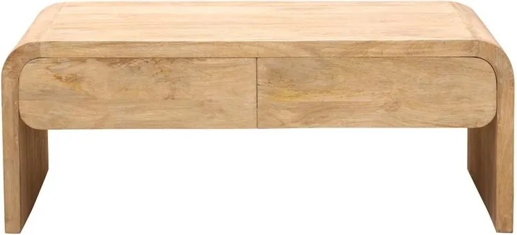 Măsuță de cafea dreptunghiulară din lemn de mango, natur, cu 2 sertare și blat curbat în cascadă, finisaj mat, 46,5 x 120 x 60,5 cm, „Losail”