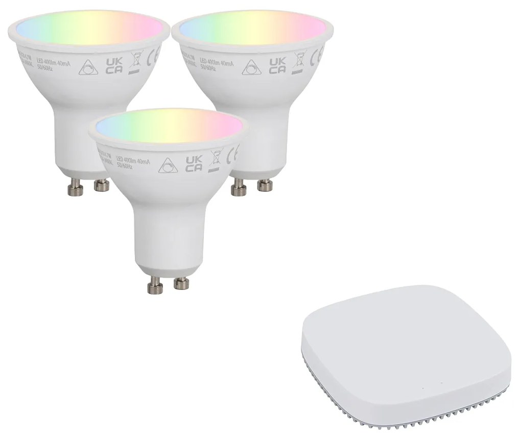 Set de becuri LED inteligente GU10 reglabile 4.7W 400 lm 2700K-6500K inclusiv Hub inteligent Zigbee