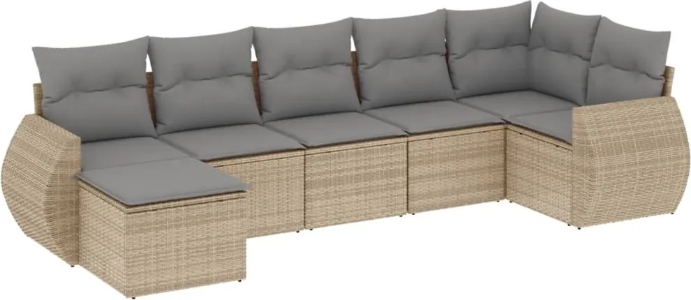 vidaXL Set canapele de grădină, 7 piese, cu perne, bej, poliratan