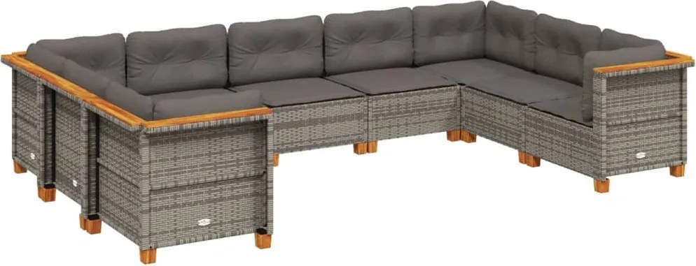 vidaXL Set canapele de grădină, 9 piese, cu perne, gri, poliratan