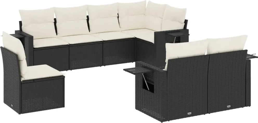 vidaXL Set mobilier de grădină cu perne, 8 piese, negru, poliratan