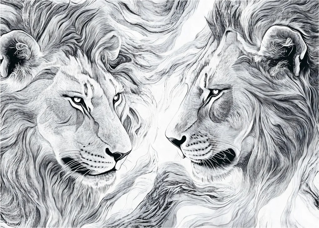 Tablou - Capete de lei desenate (70x50 cm)