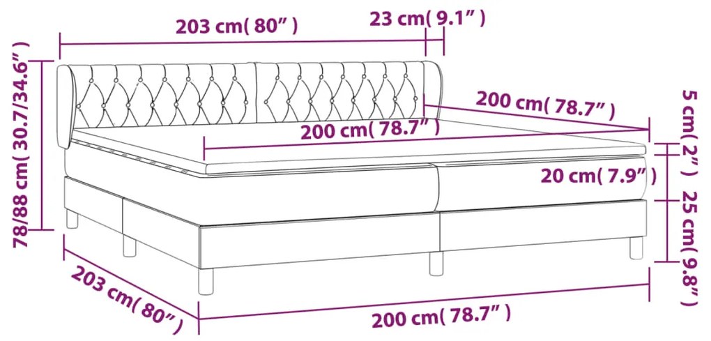 Pat box spring cu saltea, gri inchis, 200x200 cm, catifea Morke gra, 200 x 200 cm, Design cu nasturi