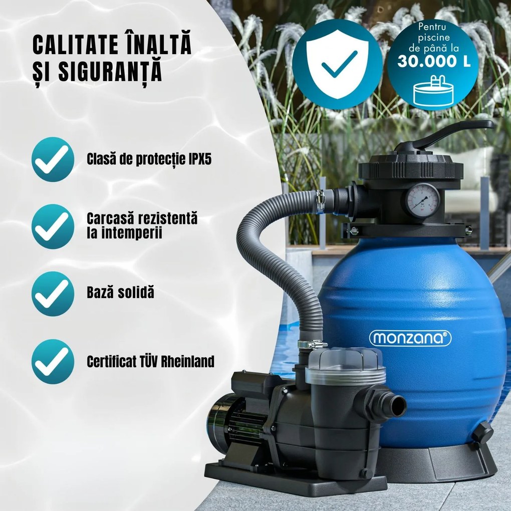 Sistem de filtrare cu nisip pentru piscină AQUA 9 600 l/h, albastru Monzana