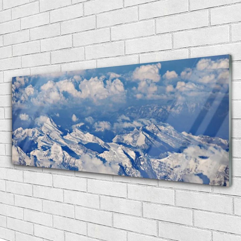 Tablou pe sticla Nori de munte Peisaj Alb Albastru Gri