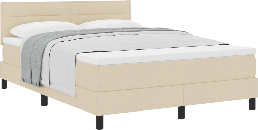 vidaXL Pat cu arcuri cu saltea cu headboard Crem 140 x 190 cm țesătură