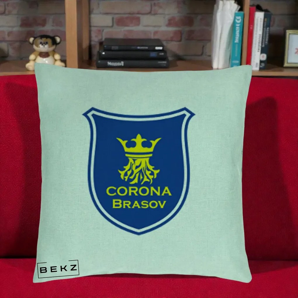 Perna Personalizata Corona Brasov Fotbal, 40x40 cm, Verde Menta, Husa Detasabila, Perna Inclusa, BEKZ®