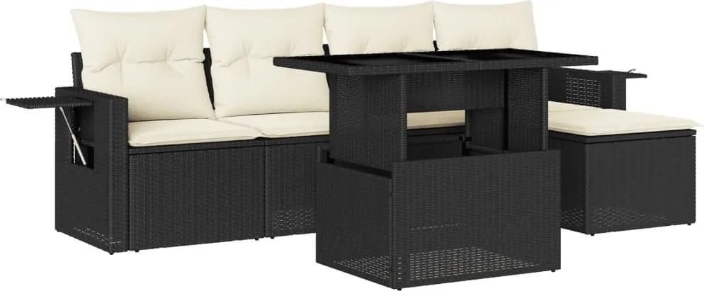 vidaXL Set mobilier de grădină cu perne, 6 piese, negru, poliratan