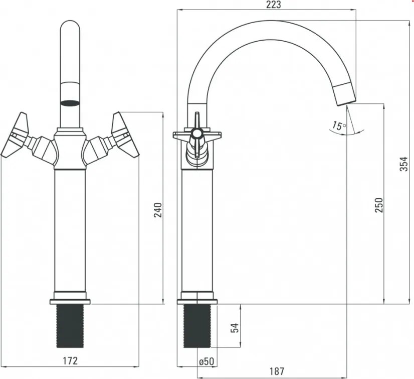 Temisto baterie lavoar inalta cu montaj pe blat finisaj crom BQT025D