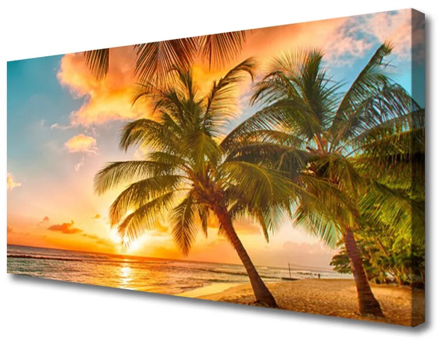 Tablou pe panza canvas Palm Tree Sea Peisaj Verde Maro Albastru