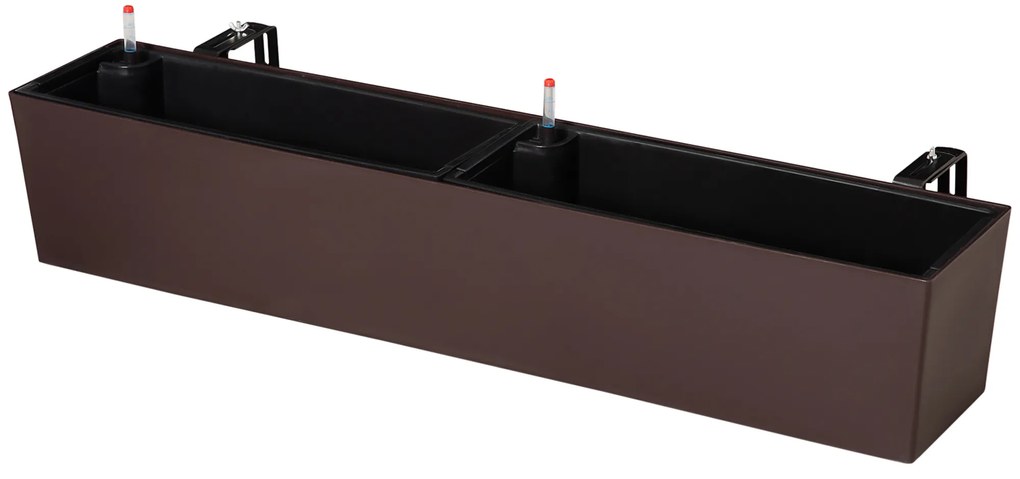 Jardiniera de Balcon Outsunny cu Carlig pentru Balustrada Reglabila, Indicator Nivel Apa si Disc cu Auto-Irigare, 99x18x19cm