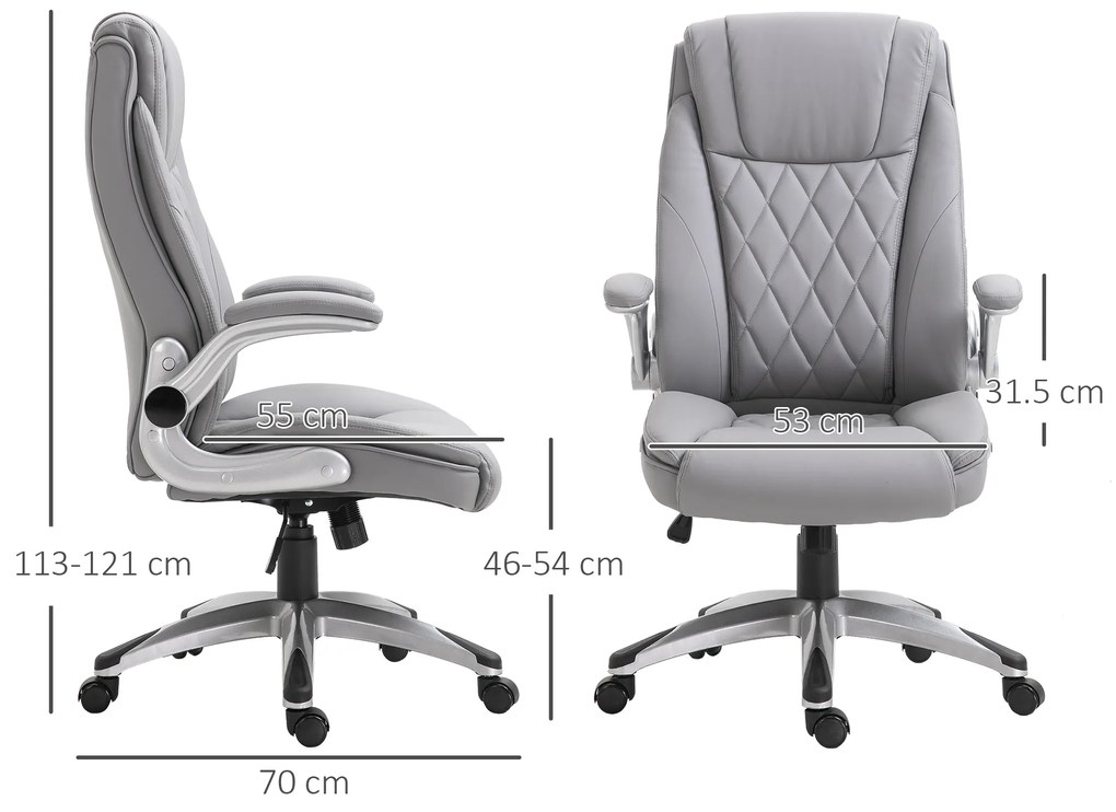 Vinsetto Scaun de Birou Ergonomic cu Căptușeală, Înălțime Reglabilă și 5 Roți Pivotante, 69,5x76x113-121 cm, Gri | Aosom Romania