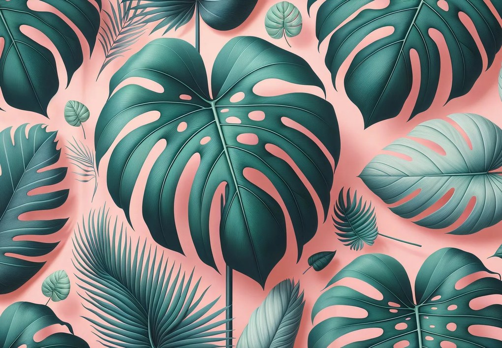 Fototapet - Monstera pe roz (147x102 cm)